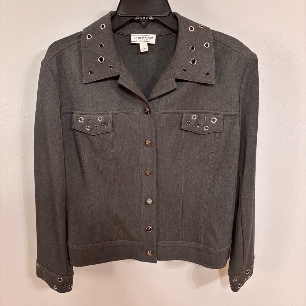 EUC St. John Sport by Marie Gray Charcoal Studded Jacket - Sz Medium